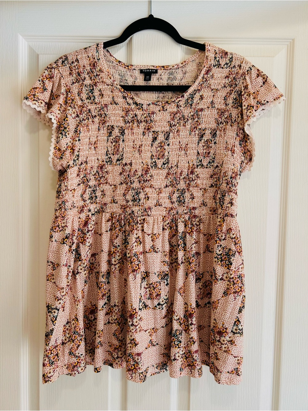 torrid Pink Floral Smocked Peplum Top